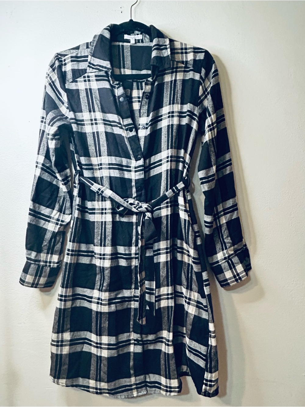 Maurices Black and White Plaid Long-Sleeve Shirt Dress